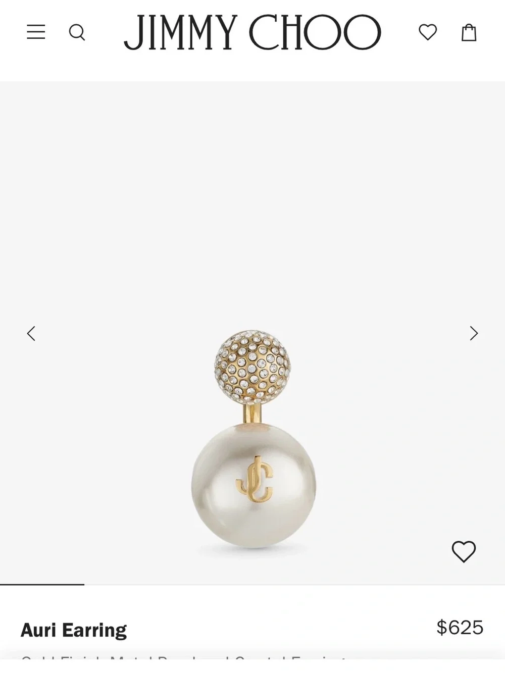 Jimmy Choo Gold finish Auri Earrings with White Pearls and Crystal Studs - Picture 5 of 5